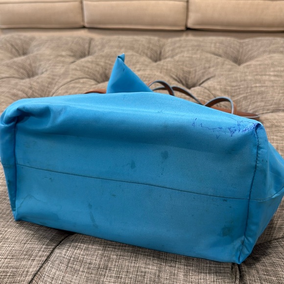 Coach Bag Canvas and Leather Trimmed Blue and Brown Tote - Picture 13 of 17